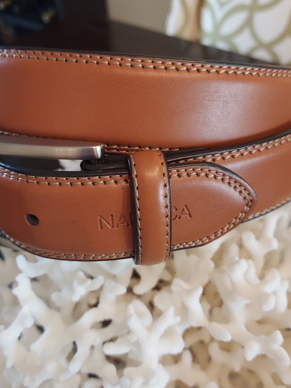 Nautica Men's Tan Leather Belt - Classic Casual Style. 36